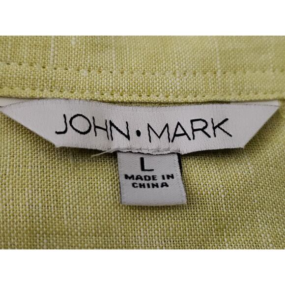 John Mark Tunic Dress Large Linen Blend Long Roll Tab Sleeve Graphic Back NWT - Picture 3 of 6